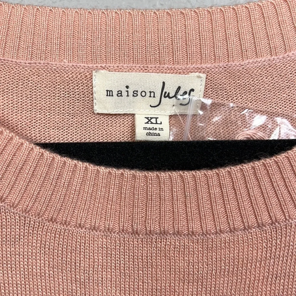 NWT Maison Jules Sweatshirt Crew Swan Motif Pink Gray Long Sleeve XL Feminine - Picture 4 of 12